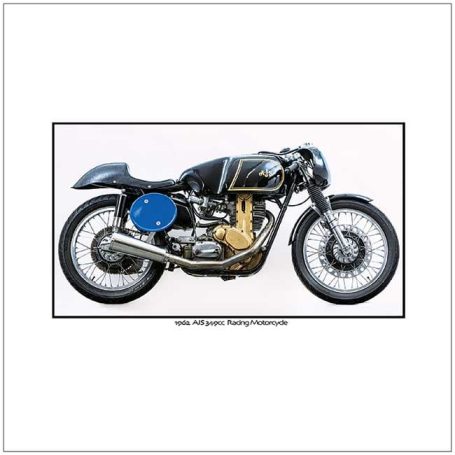 Classic black motorcycle with gold accents and a blue fuel tank.