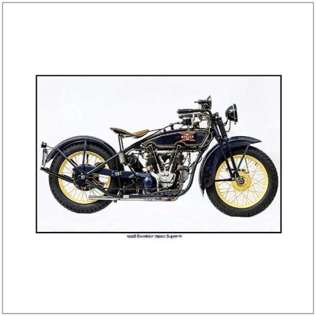 Vintage motorcycle with a blue frame and yellow wheels, featuring a leather seat.