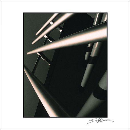 Abstract composition featuring sharp, angular spikes against a dark background.