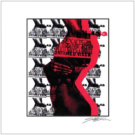 Collage featuring striking black and red graphics with text about sexuality and identity.