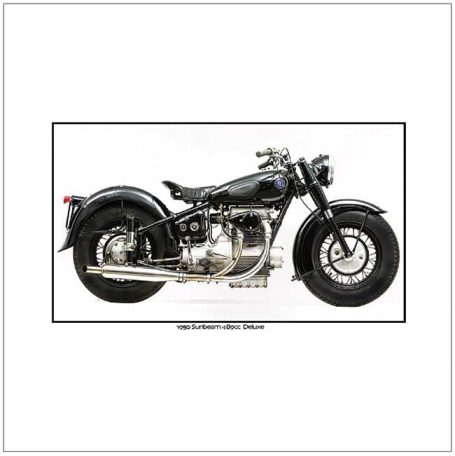 Classic black motorcycle with chrome details and large rear wheel.