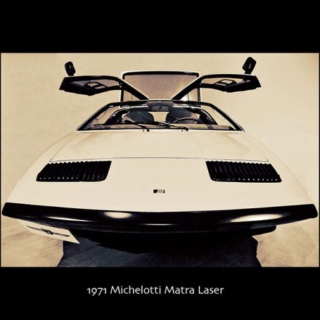 1971 Matra Laser sports car with distinctive gullwing doors and sleek design.