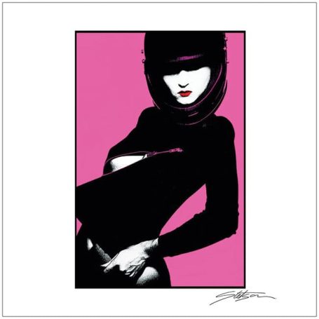 A silhouetted figure in black with a pink background, exuding a mysterious vibe.