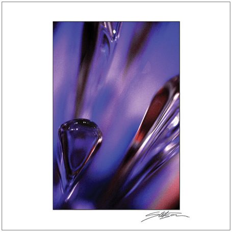 Abstract close-up of reflective, fluid shapes in shades of purple and blue.